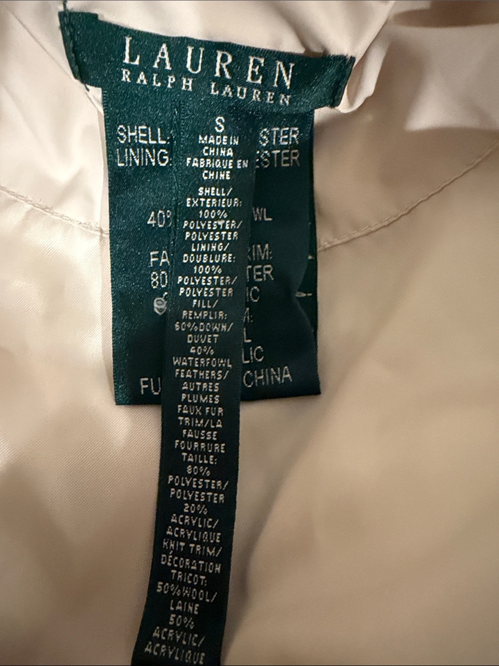 Lauren Ralph Lauren Cream Puffer Coat